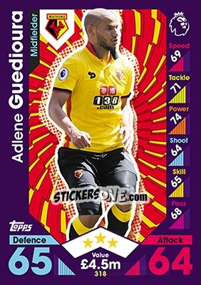 Sticker Adlene Guedioura - English Premier League 2016-2017. Match Attax n. 318 - Topps