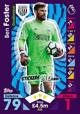 Sticker Ben Foster - English Premier League 2016-2017. Match Attax - Topps