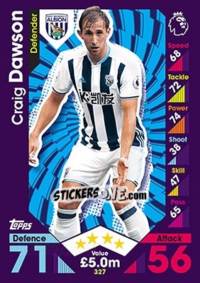 Sticker Craig Dawson - English Premier League 2016-2017. Match Attax - Topps