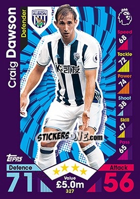 Figurina Craig Dawson - English Premier League 2016-2017. Match Attax - Topps