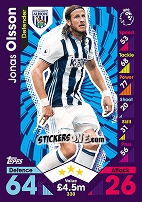Sticker Jonas Olsson - English Premier League 2016-2017. Match Attax - Topps