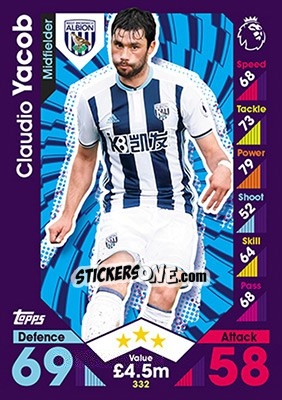 Cromo Claudio Yacob - English Premier League 2016-2017. Match Attax - Topps