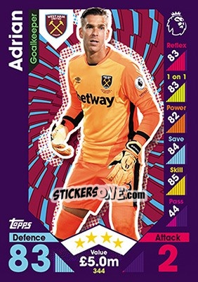 Cromo Adrian - English Premier League 2016-2017. Match Attax - Topps