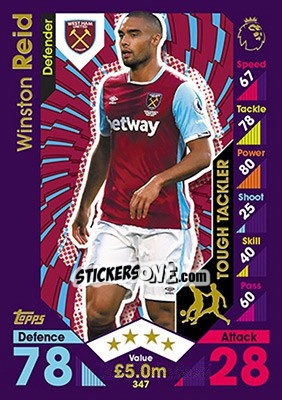 Sticker Winston Reid - English Premier League 2016-2017. Match Attax - Topps