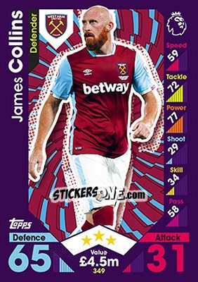 Sticker James Collins - English Premier League 2016-2017. Match Attax - Topps