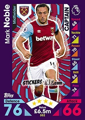 Sticker Mark Noble - English Premier League 2016-2017. Match Attax - Topps