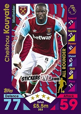 Cromo Cheikhou Kouyate - English Premier League 2016-2017. Match Attax - Topps