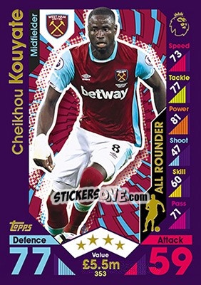 Figurina Cheikhou Kouyate - English Premier League 2016-2017. Match Attax - Topps