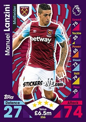 Cromo Manuel Lanzini - English Premier League 2016-2017. Match Attax - Topps