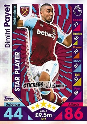 Sticker Dimitri Payet - English Premier League 2016-2017. Match Attax - Topps