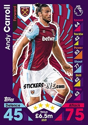 Sticker Andy Carroll - English Premier League 2016-2017. Match Attax - Topps