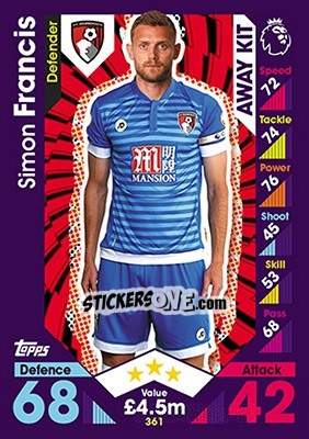 Cromo Simon Francis - English Premier League 2016-2017. Match Attax - Topps