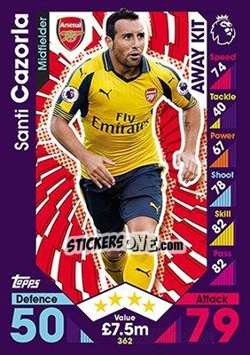 Sticker Santi Cazorla - English Premier League 2016-2017. Match Attax n. 362 - Topps