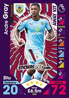 Figurina Andre Gray - English Premier League 2016-2017. Match Attax - Topps