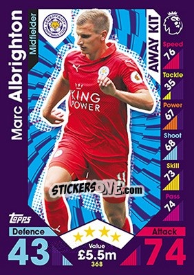 Sticker Marc Albrighton - English Premier League 2016-2017. Match Attax - Topps