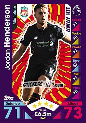 Sticker Jordan Henderson - English Premier League 2016-2017. Match Attax n. 369 - Topps