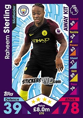Sticker Raheem Sterling - English Premier League 2016-2017. Match Attax n. 370 - Topps