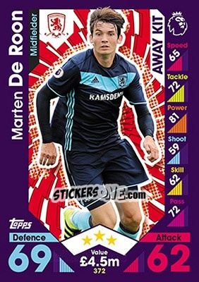Sticker Marten de Roon - English Premier League 2016-2017. Match Attax n. 372 - Topps