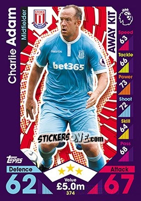 Sticker Charlie Adam - English Premier League 2016-2017. Match Attax - Topps