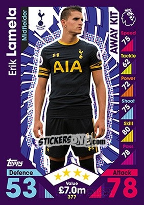 Sticker Erik Lamela - English Premier League 2016-2017. Match Attax - Topps