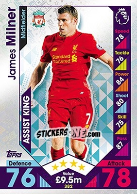 Sticker James Milner - English Premier League 2016-2017. Match Attax n. 382 - Topps