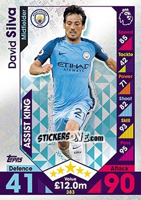 Sticker David Silva - English Premier League 2016-2017. Match Attax n. 383 - Topps
