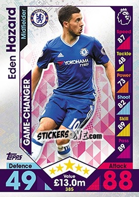 Sticker Eden Hazard - English Premier League 2016-2017. Match Attax n. 385 - Topps
