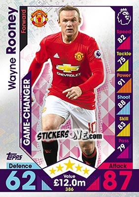 Sticker Wayne Rooney - English Premier League 2016-2017. Match Attax n. 386 - Topps