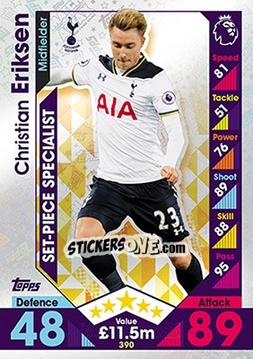 Sticker Christian Eriksen - English Premier League 2016-2017. Match Attax n. 390 - Topps