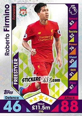 Sticker Roberto Firmino - English Premier League 2016-2017. Match Attax n. 396 - Topps