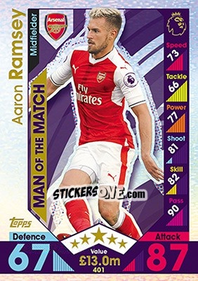Sticker Aaron Ramsey - English Premier League 2016-2017. Match Attax n. 401 - Topps