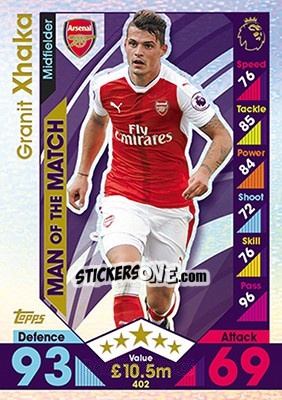 Sticker Granit Xhaka - English Premier League 2016-2017. Match Attax n. 402 - Topps