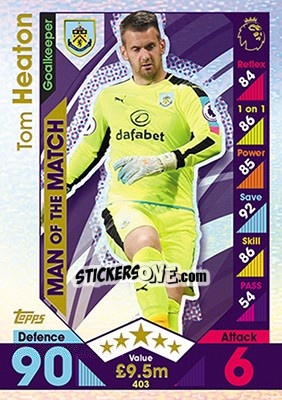 Figurina Tom Heaton - English Premier League 2016-2017. Match Attax - Topps