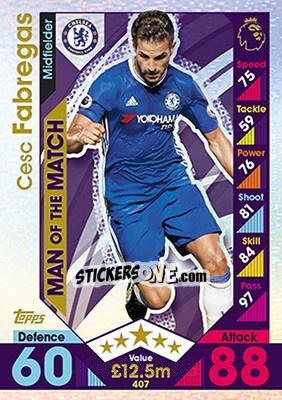 Sticker Cesc Fabregas - English Premier League 2016-2017. Match Attax n. 407 - Topps