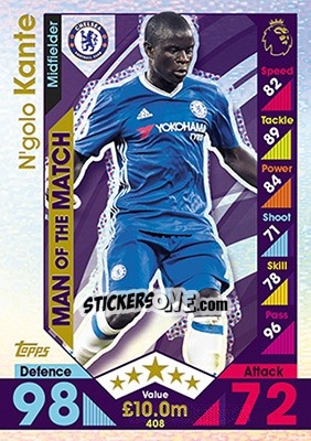 Sticker N'golo Kante - English Premier League 2016-2017. Match Attax n. 408 - Topps