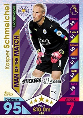 Sticker Kasper Schmeichel - English Premier League 2016-2017. Match Attax n. 418 - Topps