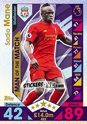 Sticker Sadio Mane - English Premier League 2016-2017. Match Attax n. 422 - Topps