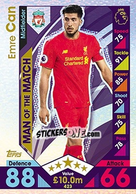 Sticker Emre Can - English Premier League 2016-2017. Match Attax n. 423 - Topps