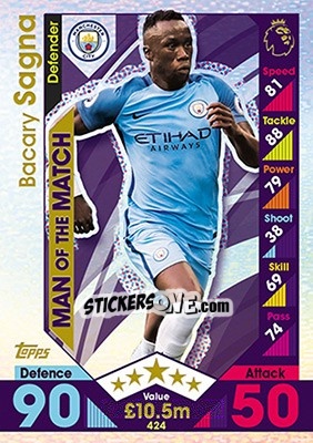 Sticker Bacary Sagna - English Premier League 2016-2017. Match Attax n. 424 - Topps