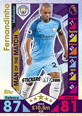 Sticker Fernandinho - English Premier League 2016-2017. Match Attax n. 425 - Topps
