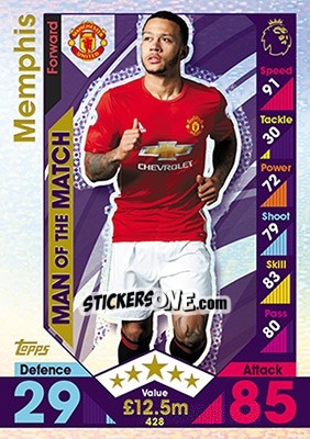 Sticker Memphis Depay - English Premier League 2016-2017. Match Attax n. 428 - Topps