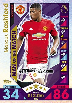 Sticker Marcus Rashford - English Premier League 2016-2017. Match Attax n. 429 - Topps