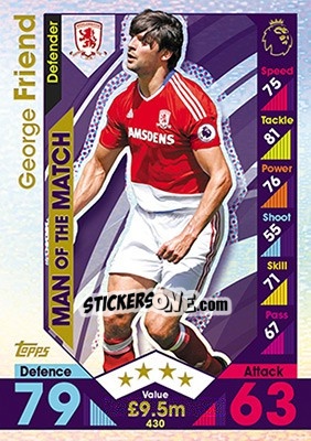 Sticker George Friend - English Premier League 2016-2017. Match Attax - Topps