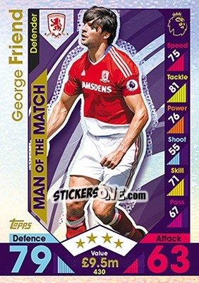 Figurina George Friend - English Premier League 2016-2017. Match Attax - Topps