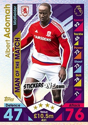 Sticker Albert Adomah - English Premier League 2016-2017. Match Attax - Topps