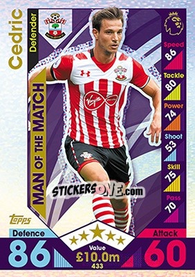 Sticker Cédric Soares - English Premier League 2016-2017. Match Attax n. 433 - Topps