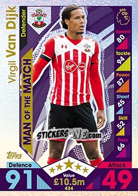 Sticker Virgil van Dijk - English Premier League 2016-2017. Match Attax n. 434 - Topps