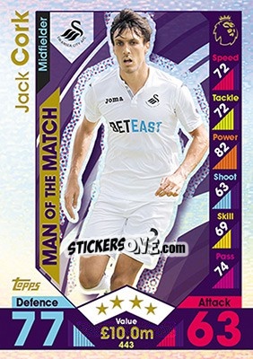 Sticker Jack Cork - English Premier League 2016-2017. Match Attax - Topps