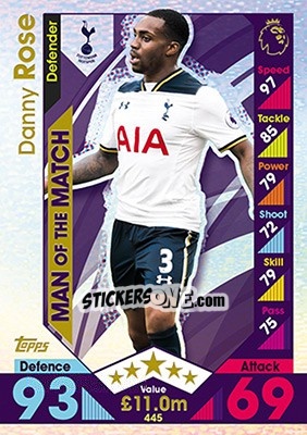 Sticker Danny Rose - English Premier League 2016-2017. Match Attax n. 445 - Topps