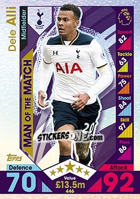 Sticker Dele Alli - English Premier League 2016-2017. Match Attax n. 446 - Topps